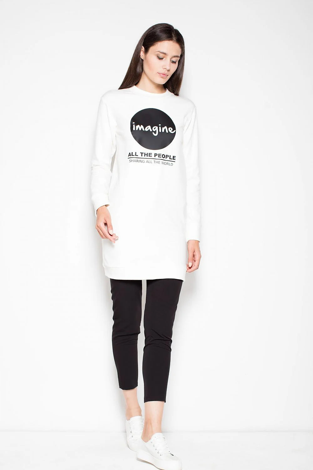 Sweatshirt gris coton confort décontracté imprimé tendance manches longues col rond pour style casual chic