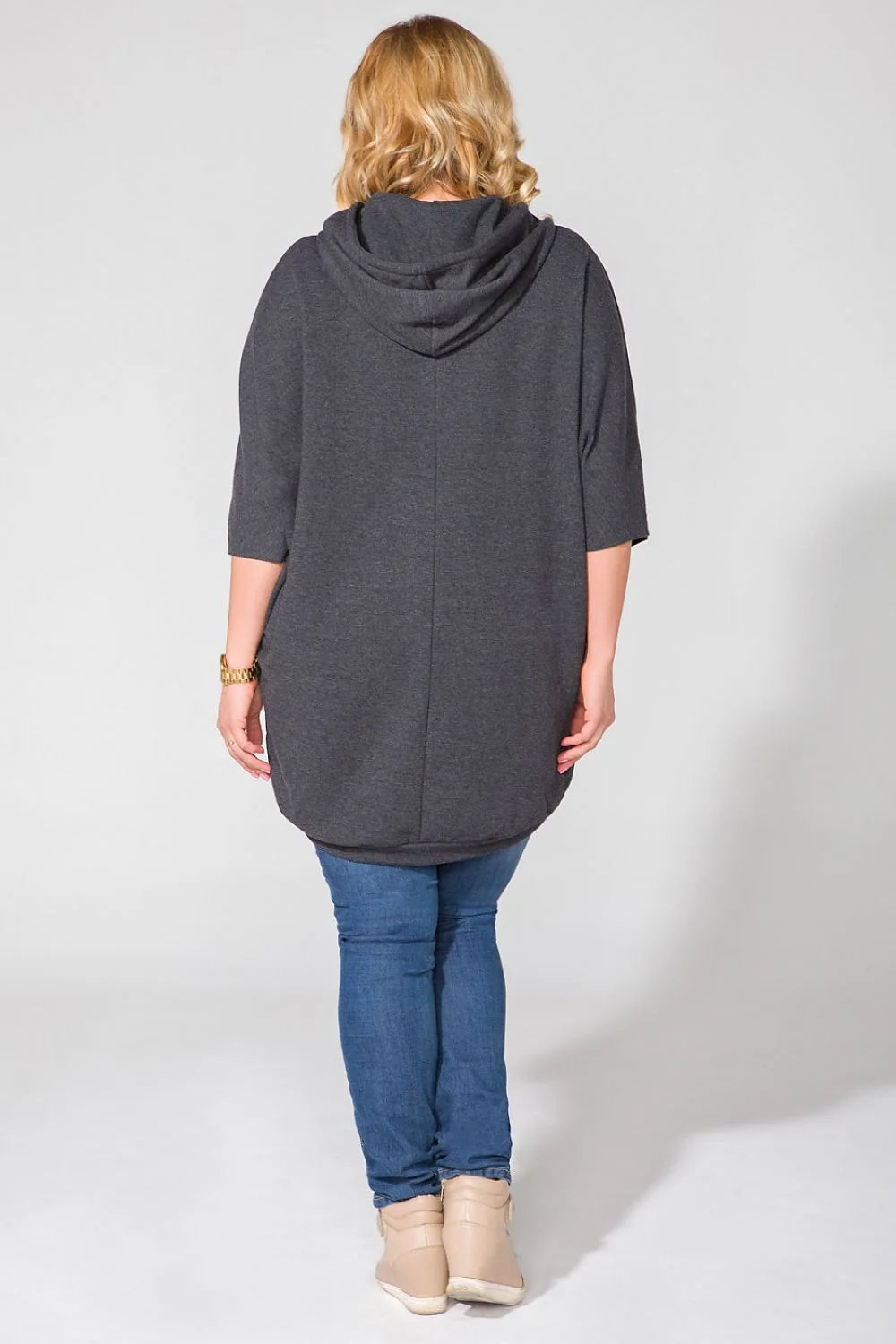 T-shirt ample coton gris foncé décontracté avec cordons de serrage style confortable pour femmes modernes
