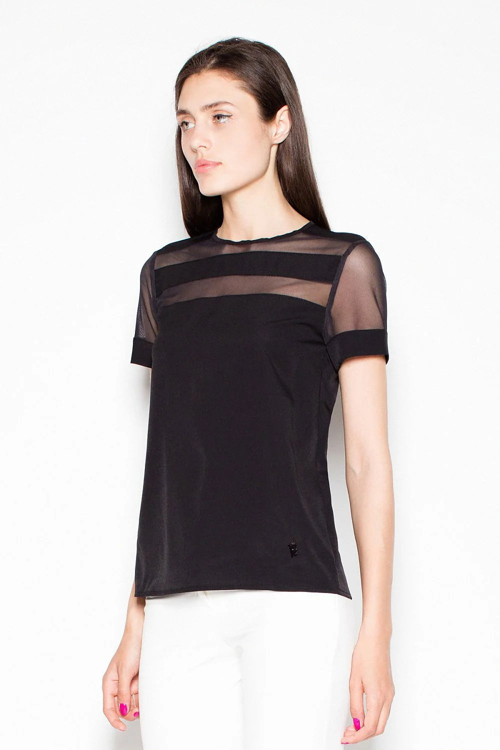 T-shirt blanc moderne en tissu transparent ajusté, style décontracté-chic avec bandes élégantes épaules