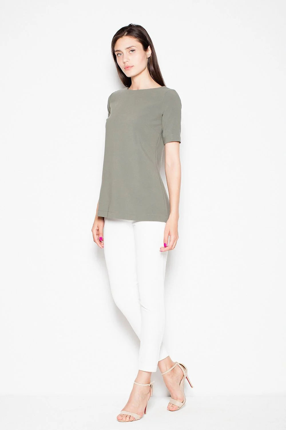 T-shirt coton kaki décontracté manches courtes col rond basique élégant pour toutes occasions
