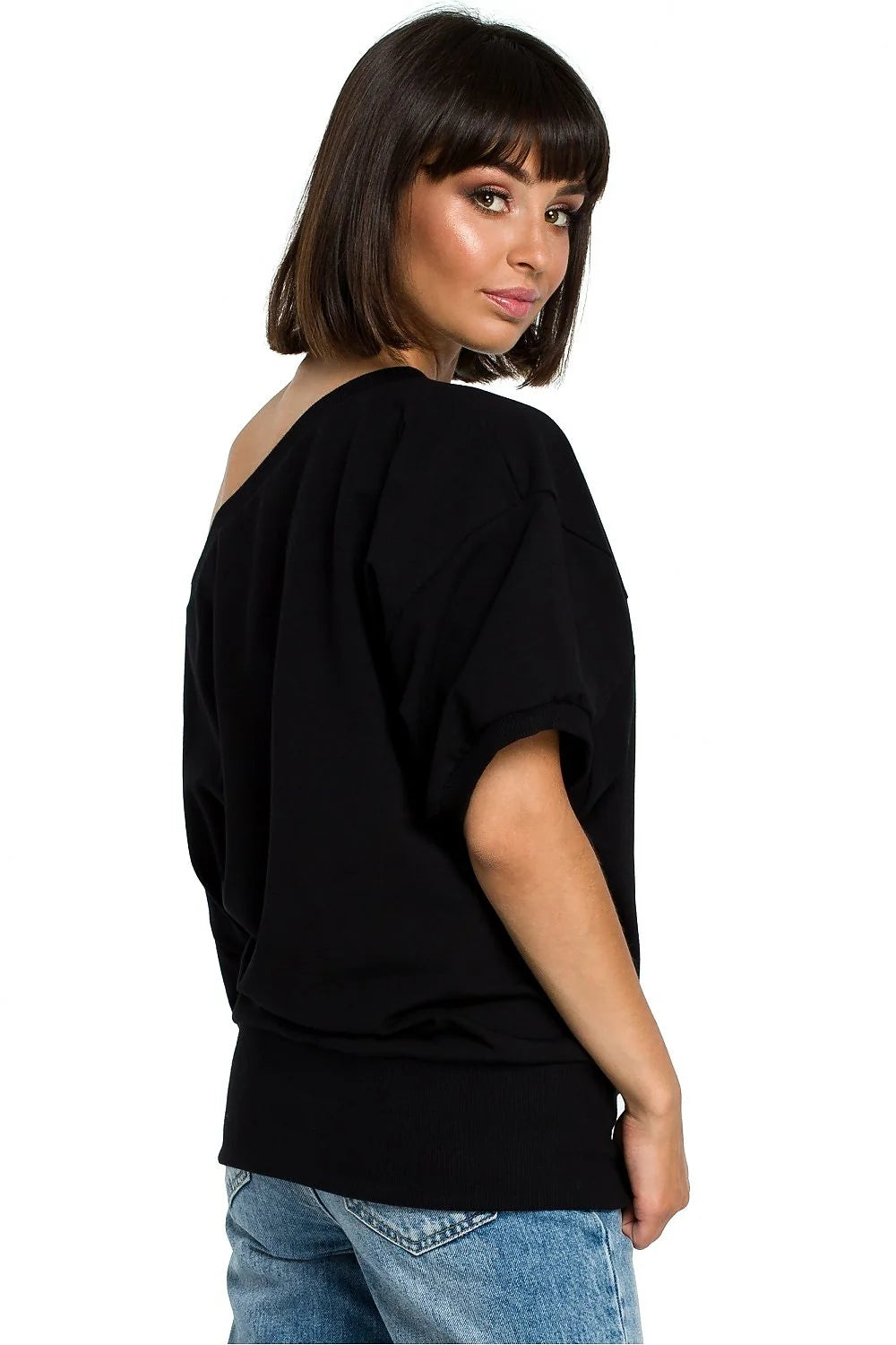 T-shirt coton rouge décontracté épaule dénudée coupe ample mode confortable pour style quotidien