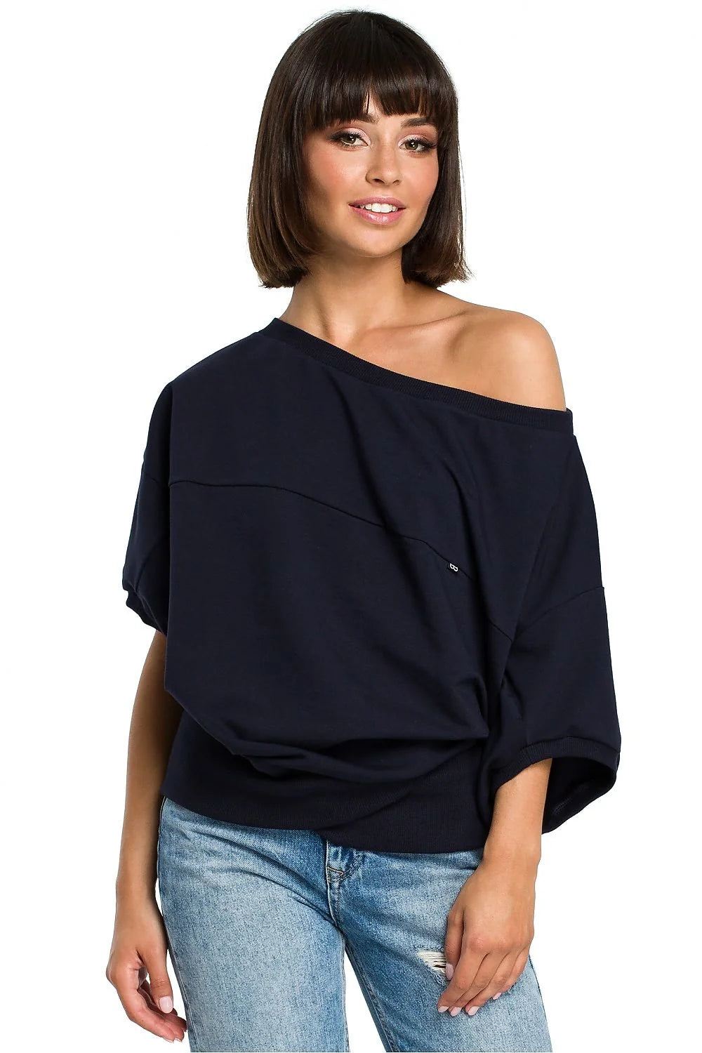 T-shirt coton rouge décontracté épaule dénudée coupe ample mode confortable pour style quotidien