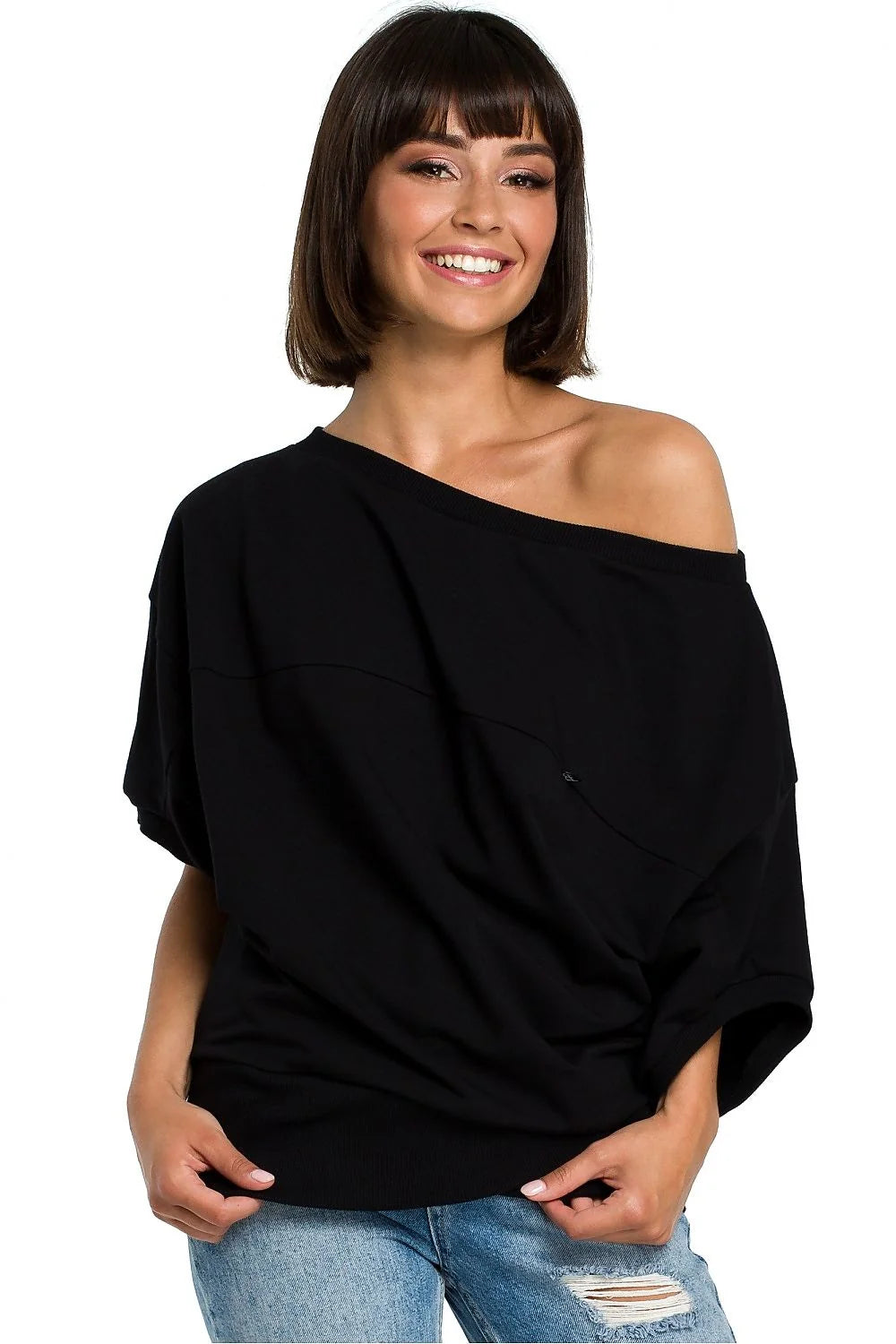 T-shirt coton rouge décontracté épaule dénudée coupe ample mode confortable pour style quotidien