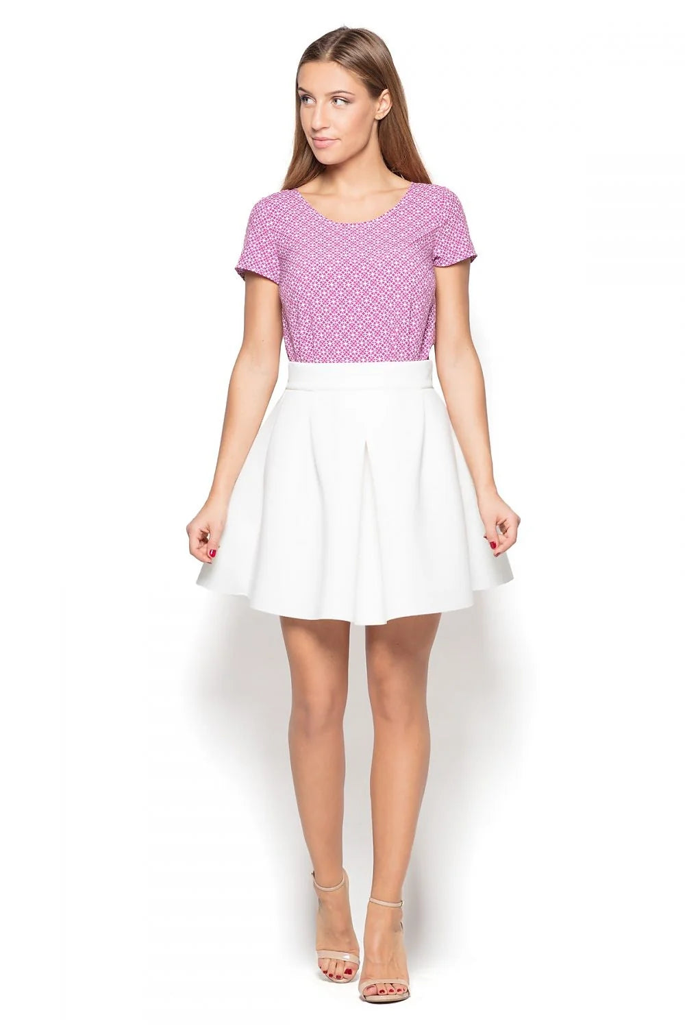 T-shirt coton style casual bleu imprimé géométrique manches courtes pour femme élégant et confortable