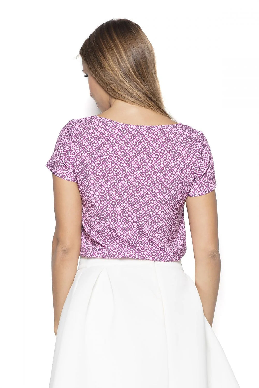 T-shirt coton style casual bleu imprimé géométrique manches courtes pour femme élégant et confortable