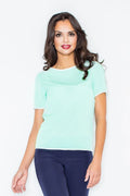 T-shirt coton vert menthe casual col rond ajusté confortable bordures blanches journées ensoleillées détente