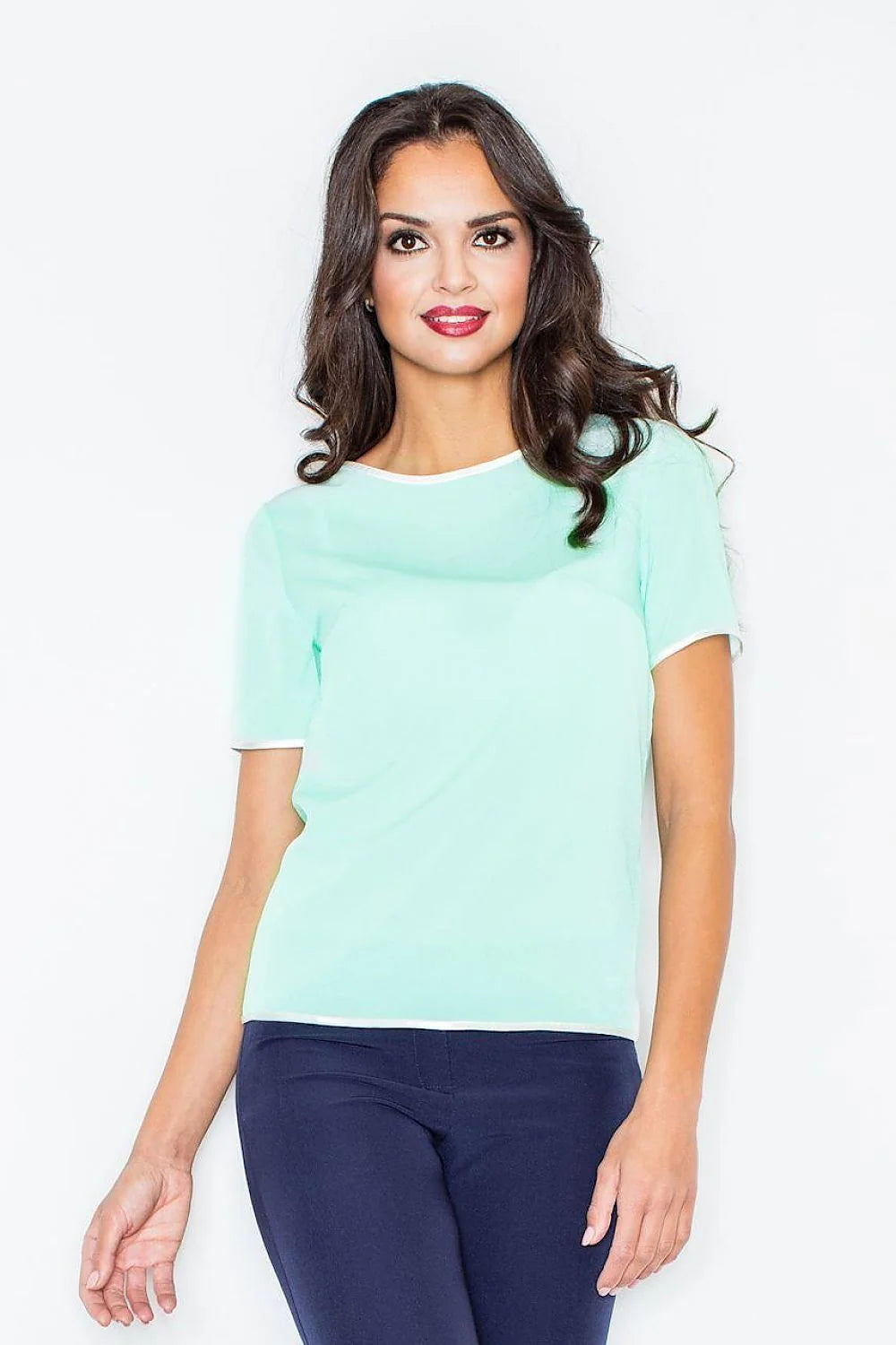 T-shirt coton vert menthe casual col rond ajusté confortable bordures blanches journées ensoleillées détente