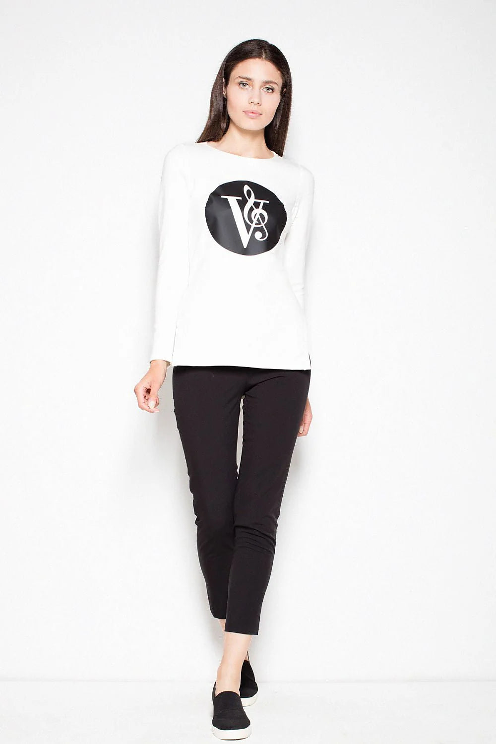 T-shirt manches longues coton gris casual confortable logo imprimé style quotidien pour femmes modernes