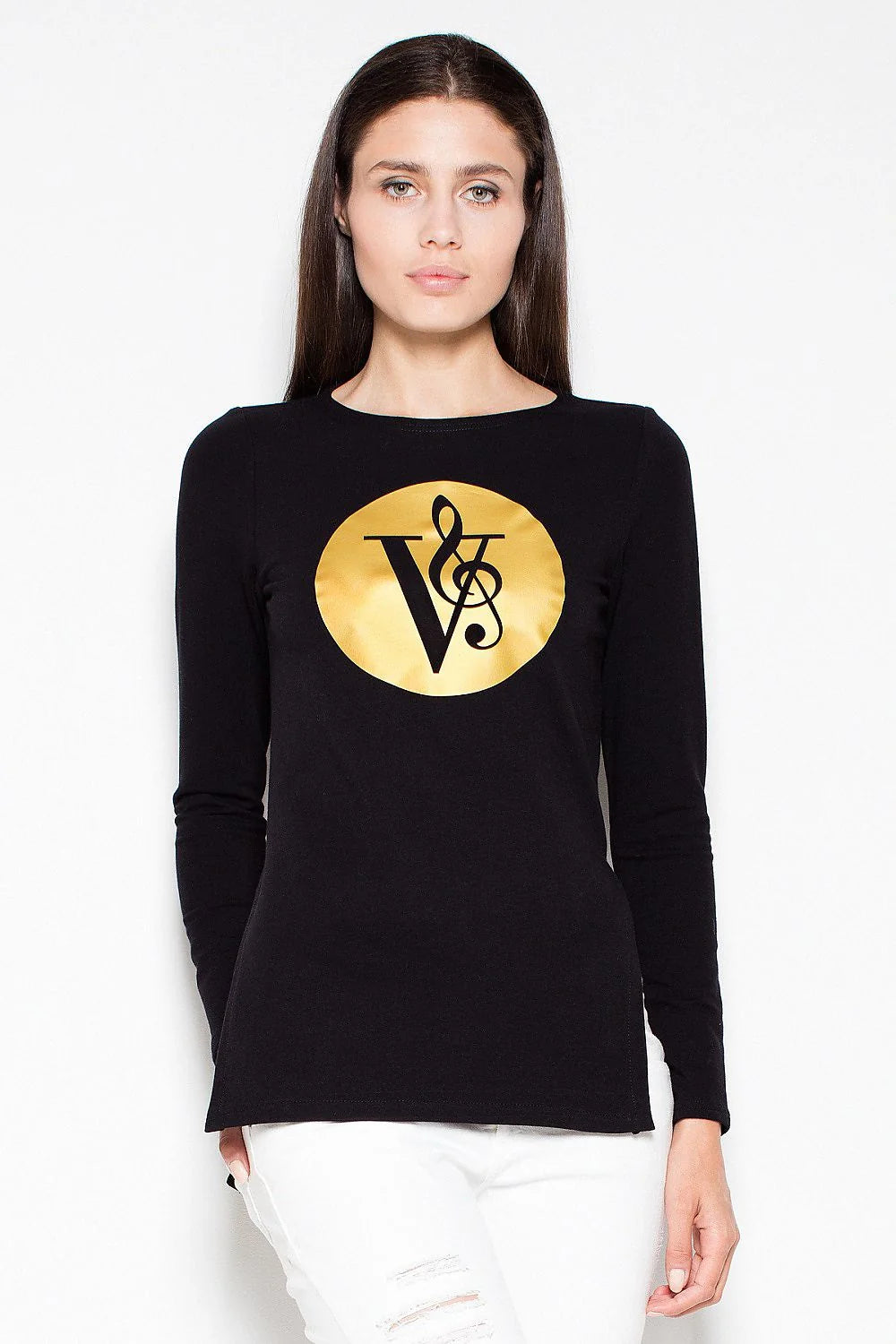 T-shirt manches longues coton gris casual confortable logo imprimé style quotidien pour femmes modernes