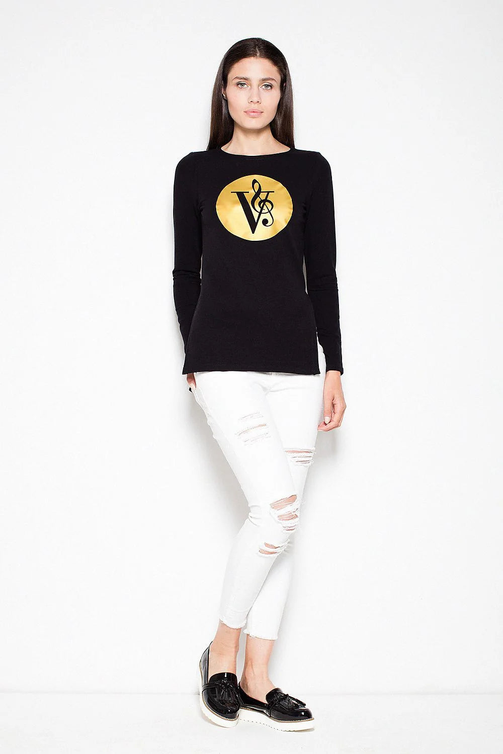 T-shirt manches longues coton gris casual confortable logo imprimé style quotidien pour femmes modernes
