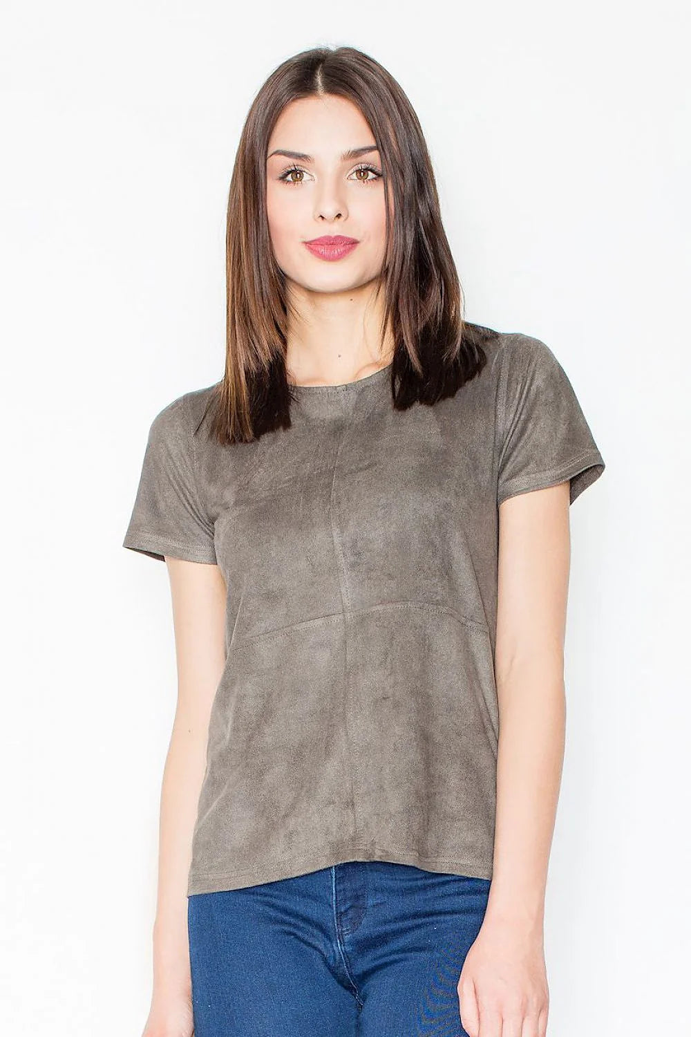T-shirt noir velours suédine décontracté moderne manches courtes col rond femme mode élégante et confortable