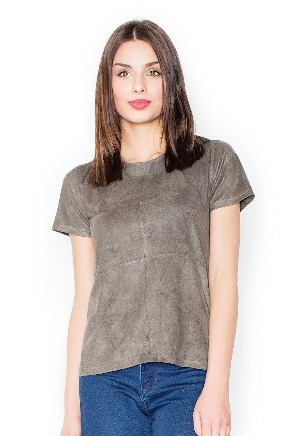 T-shirt noir velours suédine décontracté moderne manches courtes col rond femme mode élégante et confortable