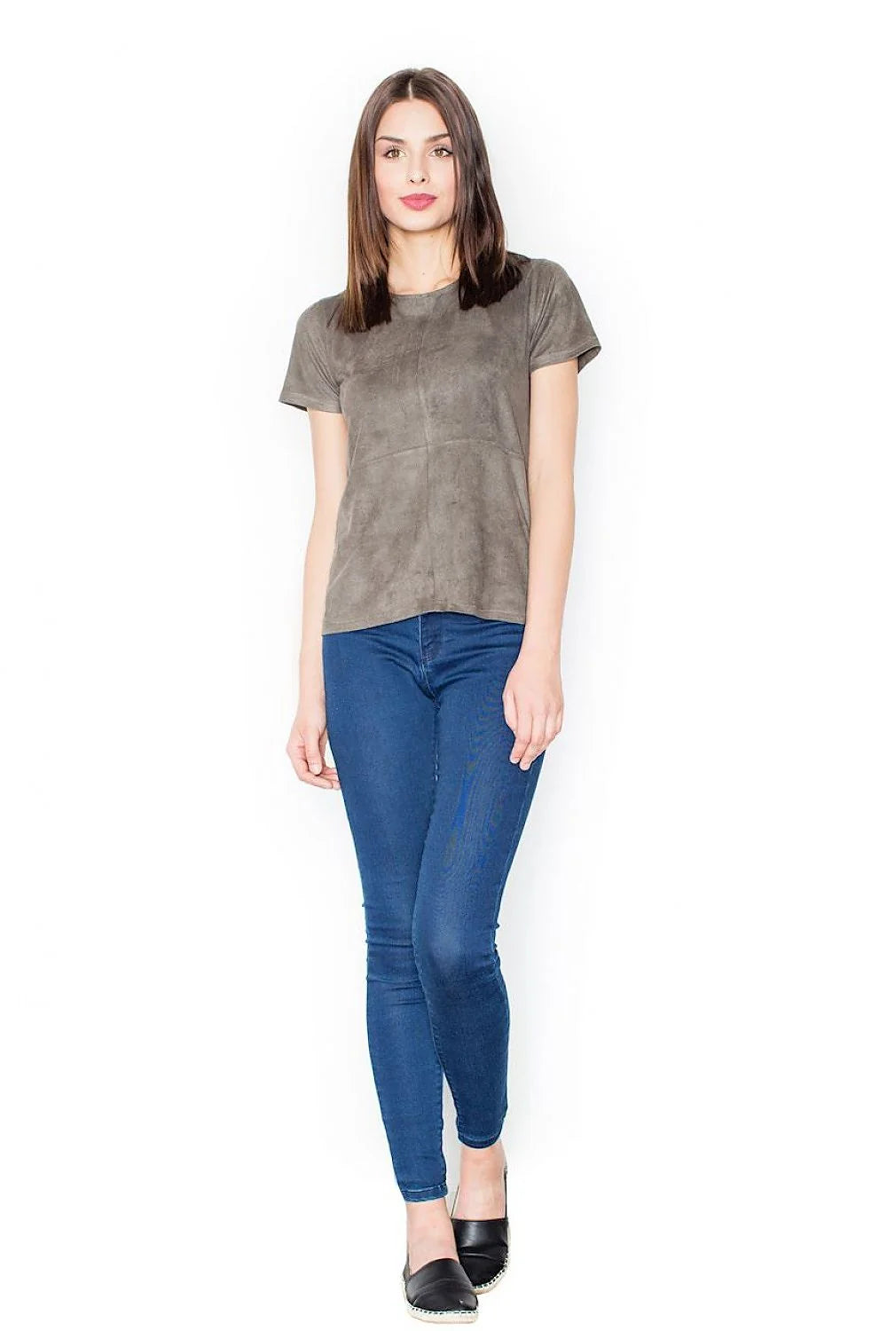 T-shirt noir velours suédine décontracté moderne manches courtes col rond femme mode élégante et confortable