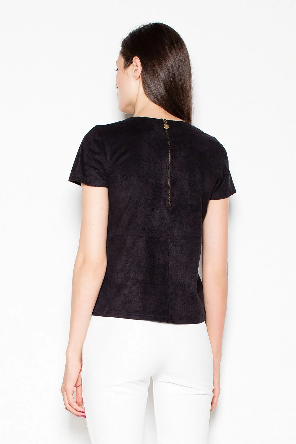 T-shirt suédine marron taupe décontracté chic manches courtes col rond pour style intemporel basique