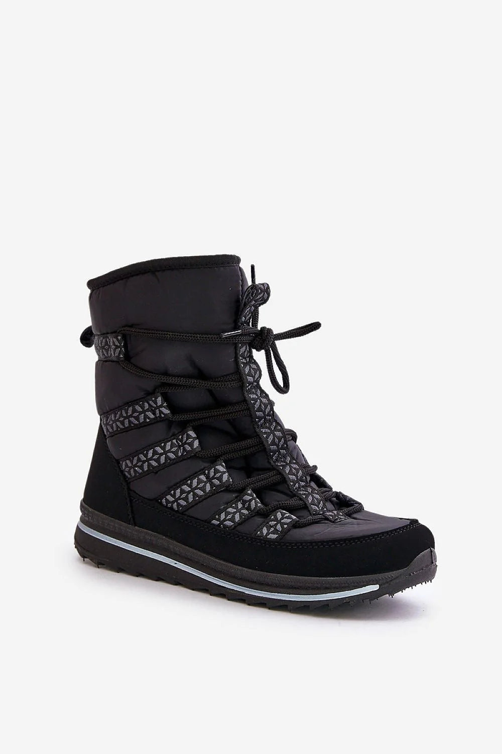 Bottes de neige modernes pour femmes en synthétique noir, montantes, imperméables, fourrure intérieure, semelle crantée, lacets, design élégant, usage quotidien hiver