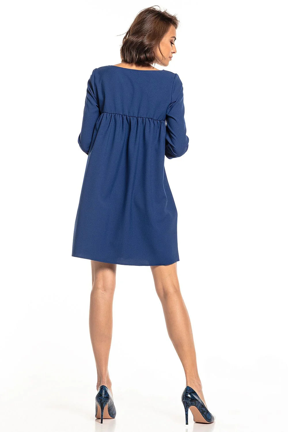 Robe ample polyester vert foncé style trapèze manches trois-quarts élégante chic pour toutes occasions