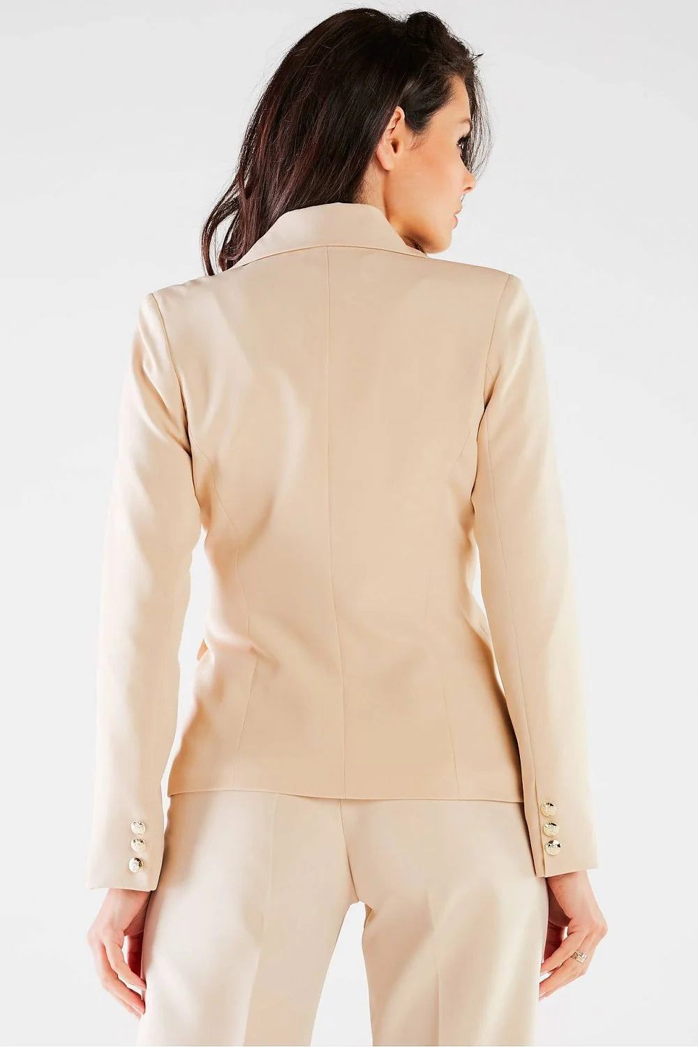Blazer femme awama style croisé double boutonnage doré beige pâle coupe ajustée pantalon droit élégant formel