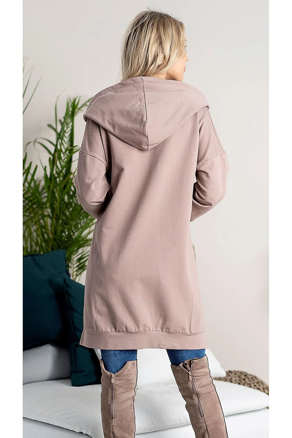 Sweatshirt taupe oversize coton élasthanne moderne asymétrique ceinture chaîne tendance chic femme Pologne