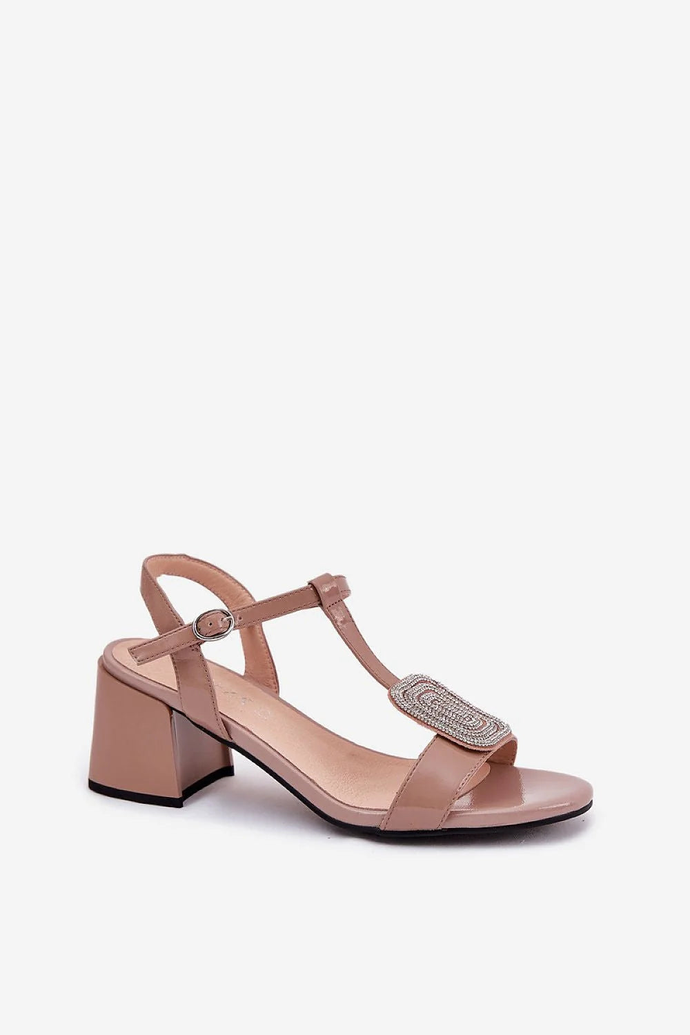 Sandales à talons élégantes pour femmes, design moderne, beige rosé, cuir naturel, talon colonne, fermeture à boucle, détails strass, soirées, cérémonies, confortable, ajustable, style été, mode