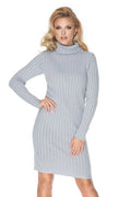 Robe tricot gris style moderne ajustée col roulé manches longues confort mode féminine tendance