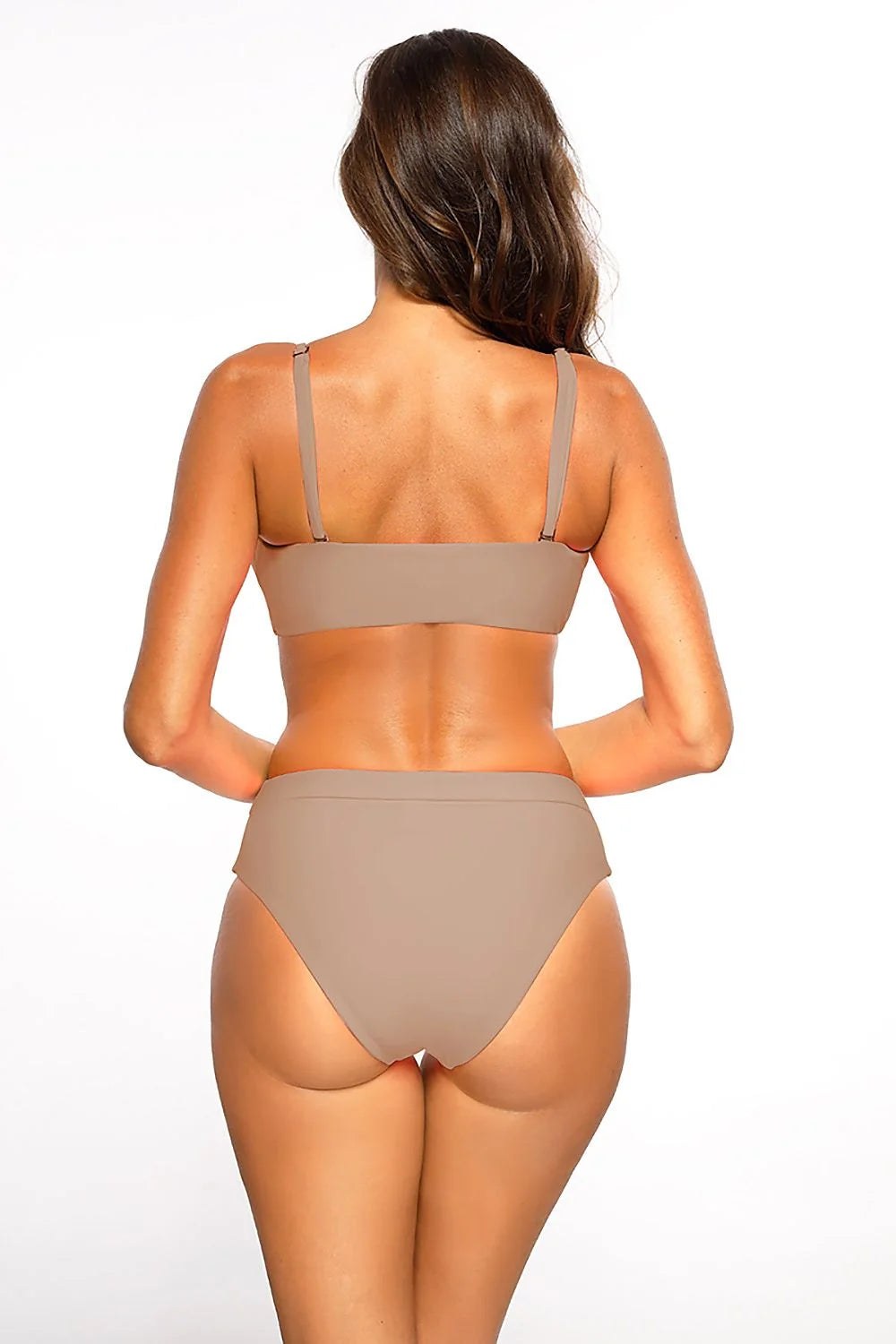 Maillot de bain deux pièces chic en nylon taupe minimaliste moderne pour femme plage piscine
