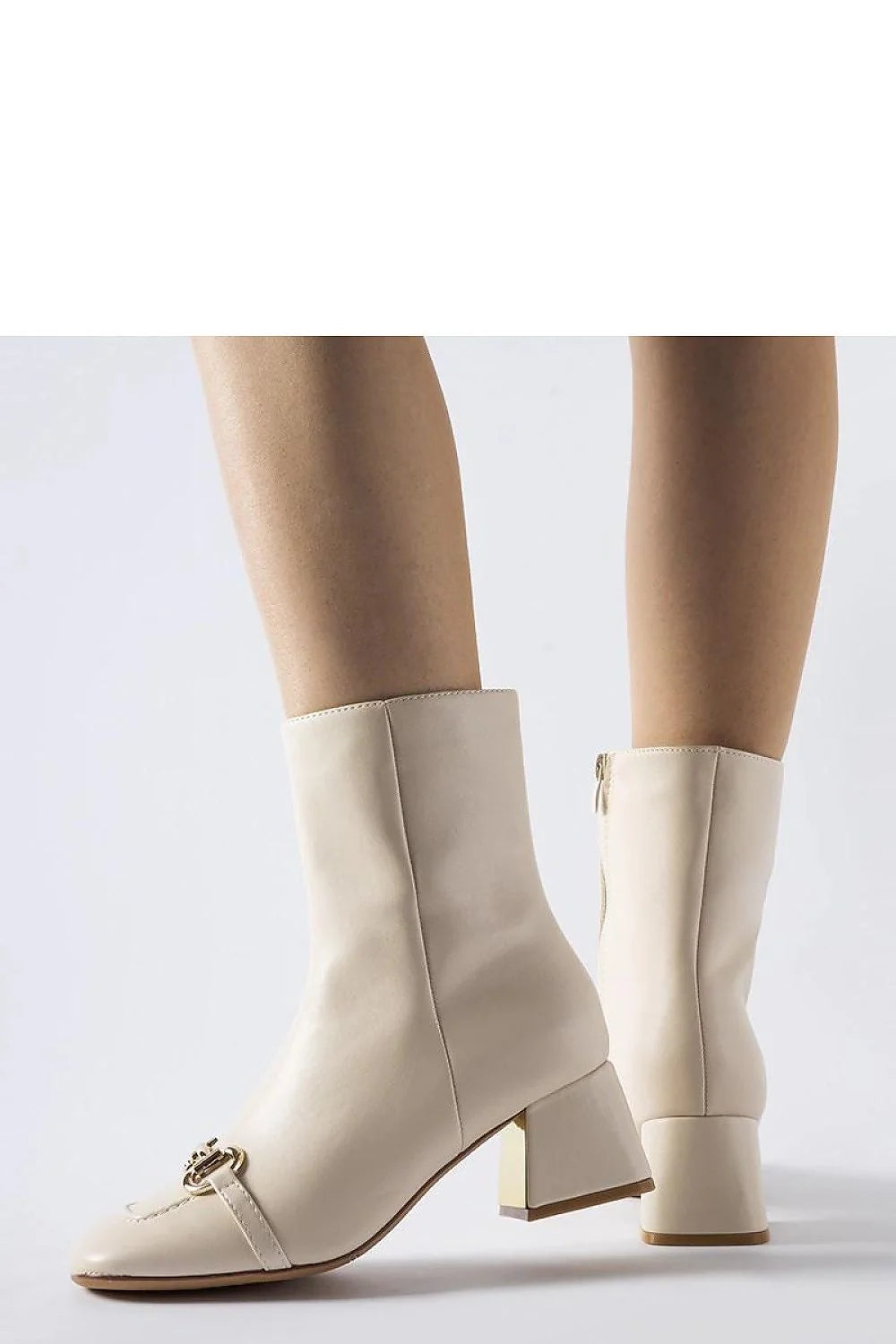Bottines à talons larges mi-hautes design élégant moderne femmes couleur beige clair doré automne hiver fermeture éclair talon stable isolation spéciale