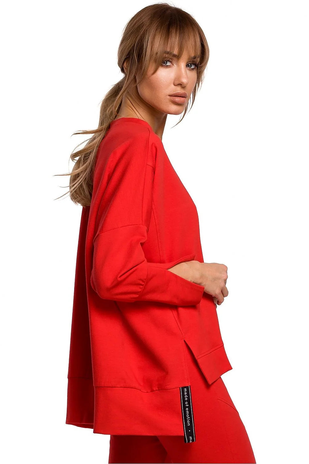 Sweatshirt ample coton noir moderne confortable manches longues fentes poignets pour femme décontractée élégante