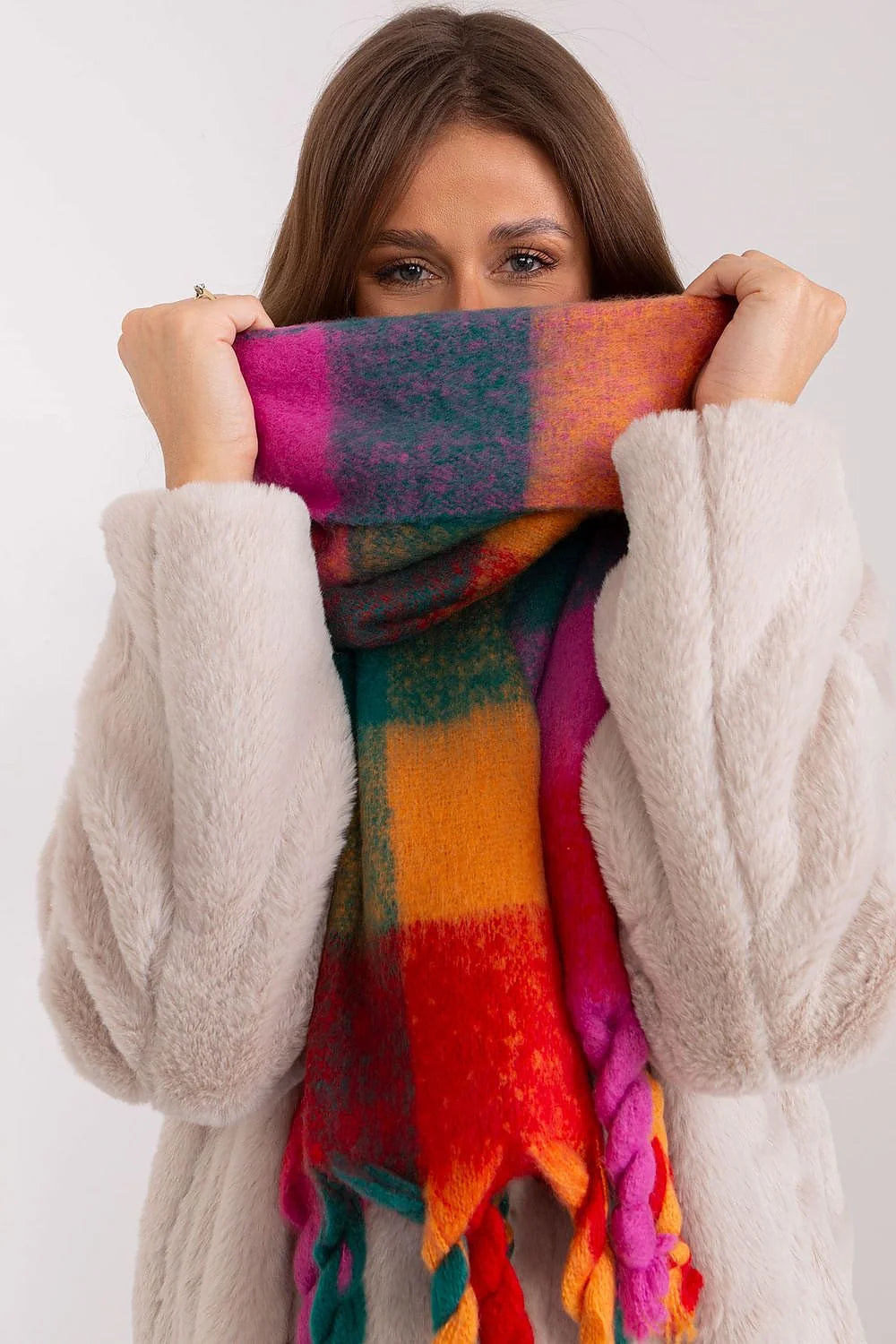 Écharpe longue colorée en plaid polyester doux pour femme, automne/hiver, tassels, élégante, polyvalente