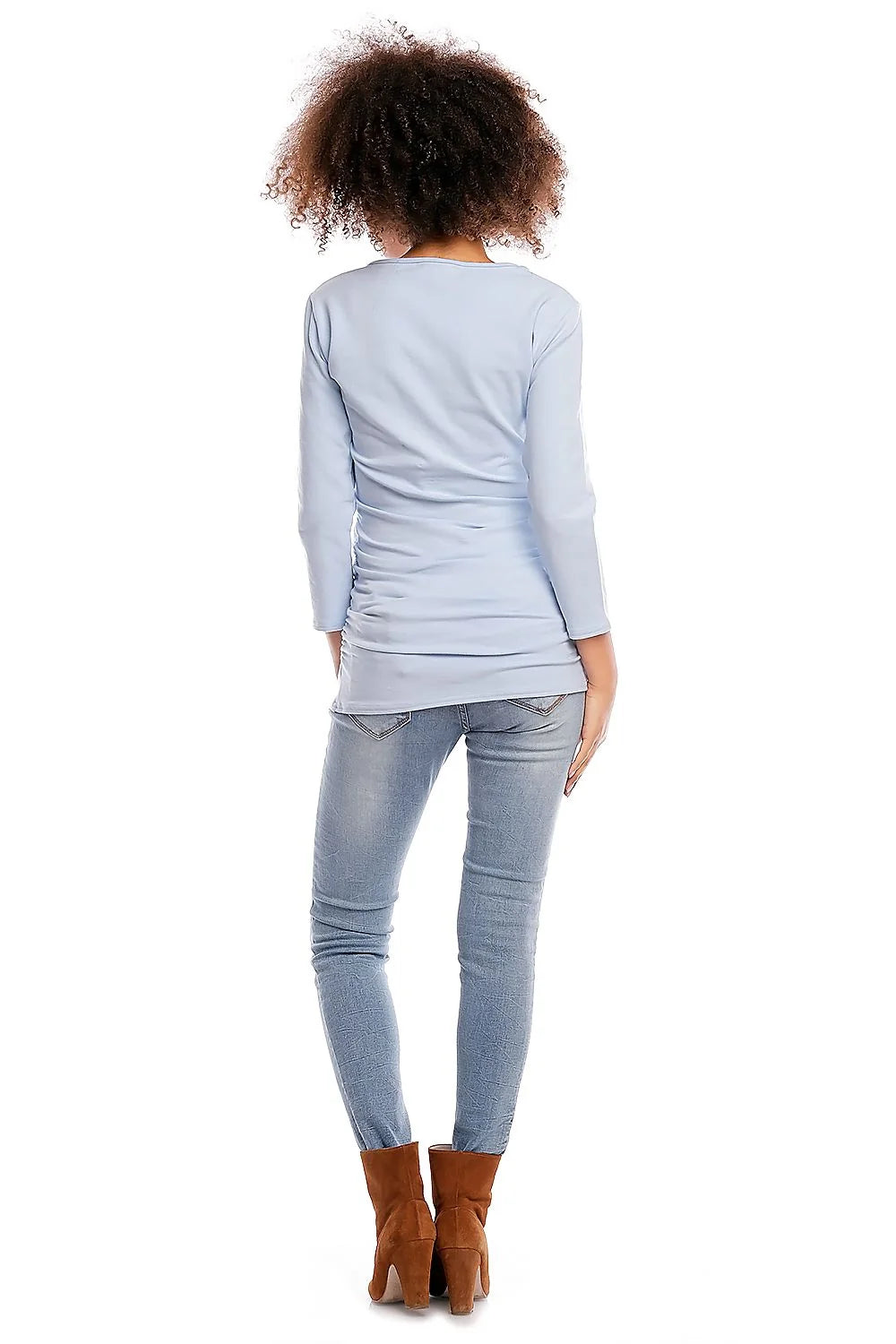 Haut de maternité coton bleu clair casual confort manches longues style élégant pour grossesse
