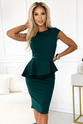 Robe de cocktail élégante asymétrique vert foncé manches courtes taille ajustable femmes occasion spéciale soirée polyvalente Numoco