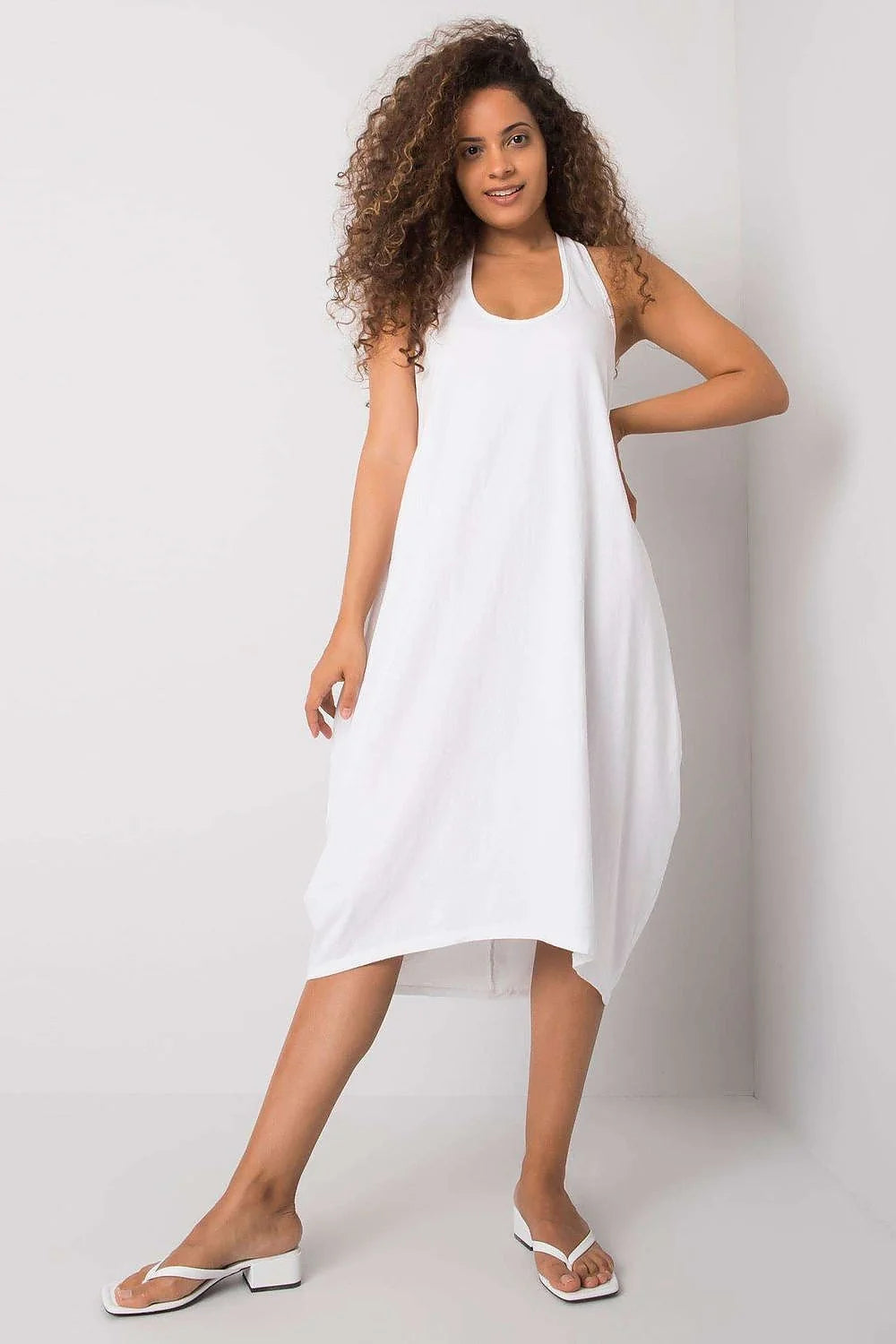 Robe de jour style décontracté été sans manches coupe trapèze longueur genou coton vert menthe femme polyvalente