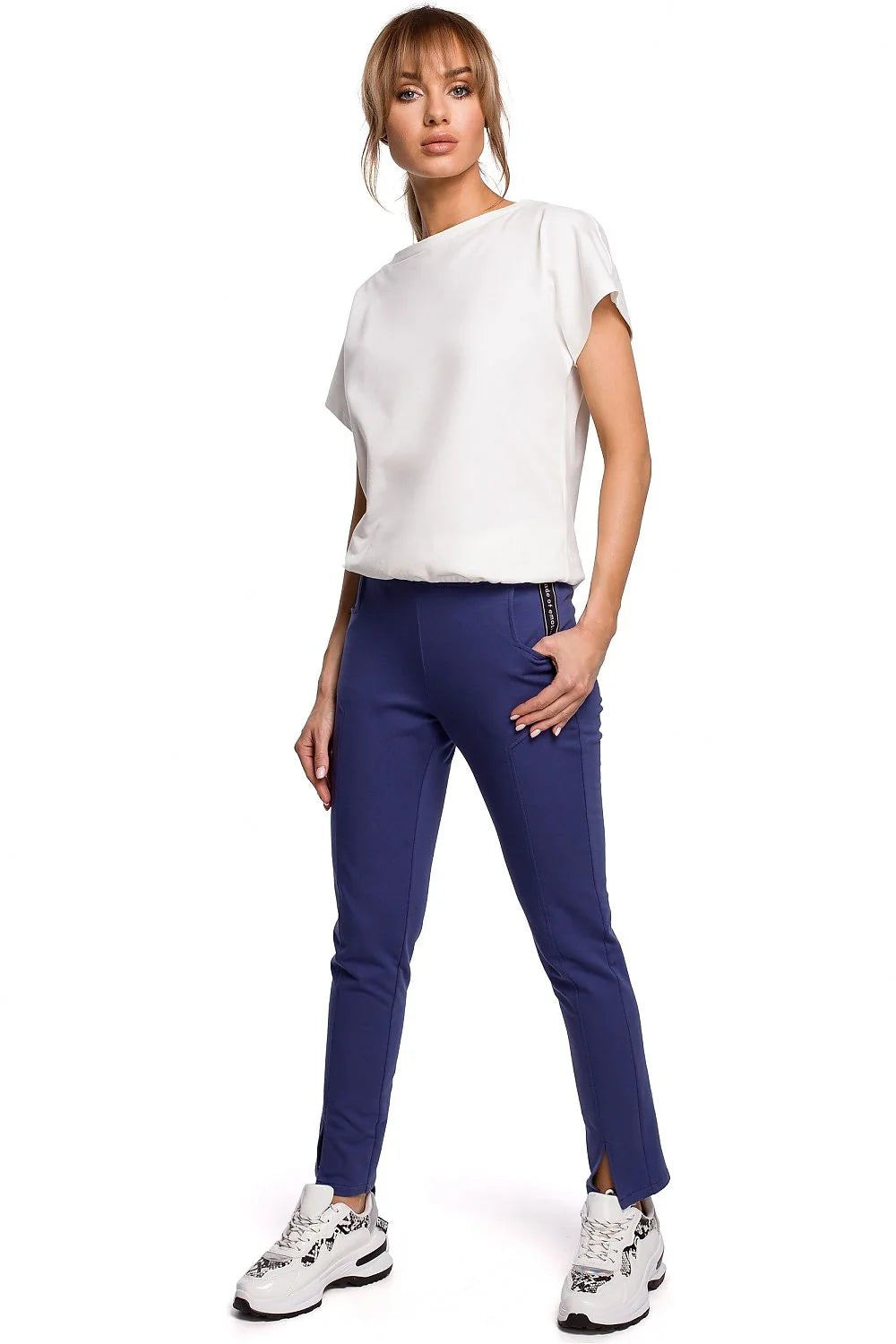 Pantalon long femme coton élasthanne moderne coupe droite fentes avant confort mode urbaine sophistiquée