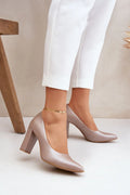 Escarpins élégants talon bloc nude collection Lewski Shoes chaussures femmes confortables cuir naturel cheville dorée
