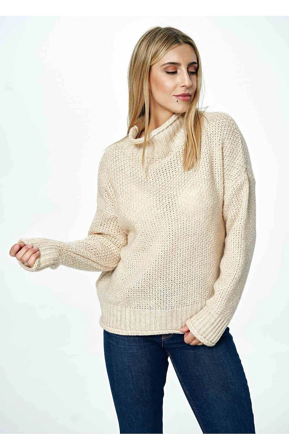 Chandail Figl pull ample col roulé manches longues maille douce laine acrylique sweater femme occasion hiver