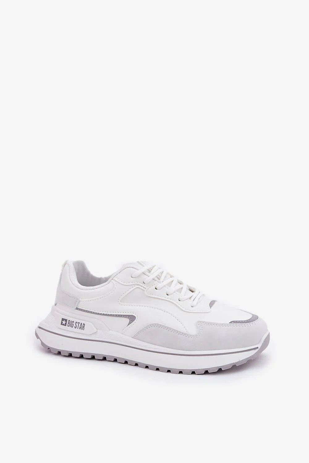 Chaussures de sport Step in style Big Star femmes, sneakers blanches modernes design épuré cuir synthétique HI-POLY SYSTEM semelle amortie confortable lacets blancs versatile athleisure