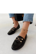 mocassins femme cuir noir détails dorés horsebit sanslacets talon plat semelle fine coutures apparentes confort légers élégants intemporels polyvalents sophistiqués