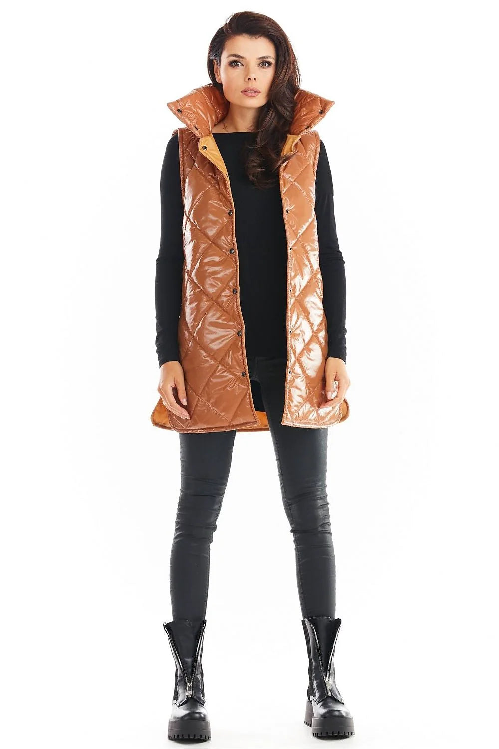 Veste sans manches noire matelassée brillante moderne femmes automne hiver confort mode tendance