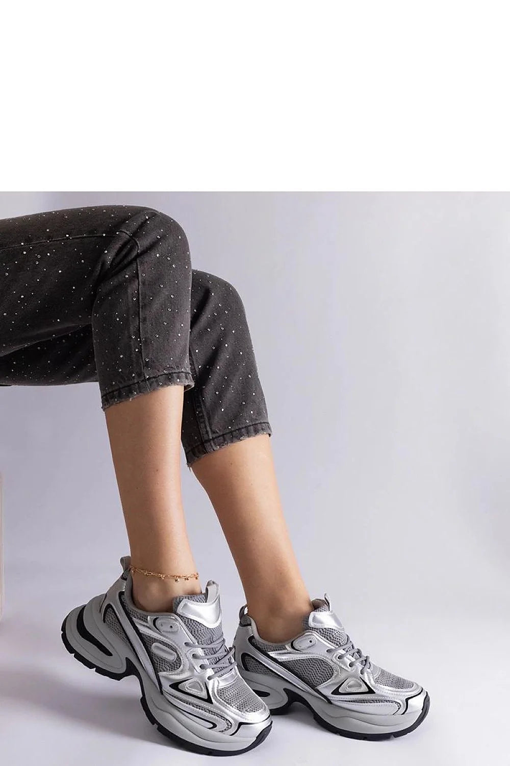 baskets solea femme chunky compensées argentées métallisées maille respirantes similicuir laçage rembourrées semelle épaisse profilée contrastée antidérapantes rétro sportives