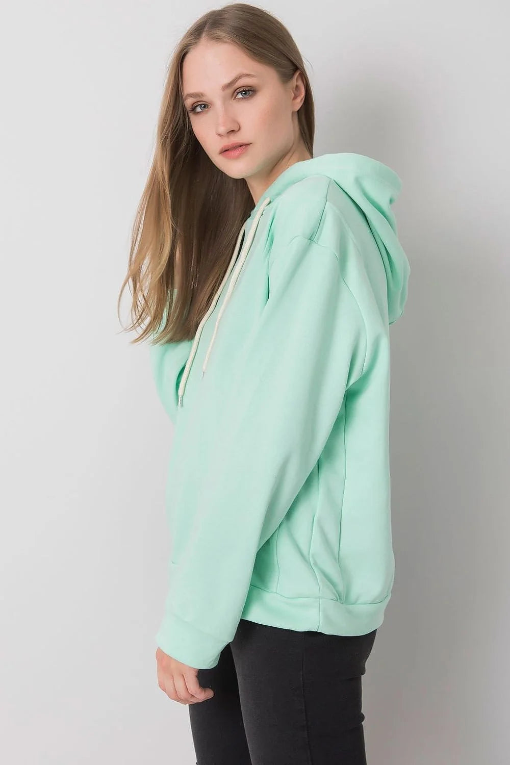 hoodie femme jaune fluo coton elasthanne molleton doux coupe ample épaules tombantes manches longues capuche doublée cordon blanc réglable