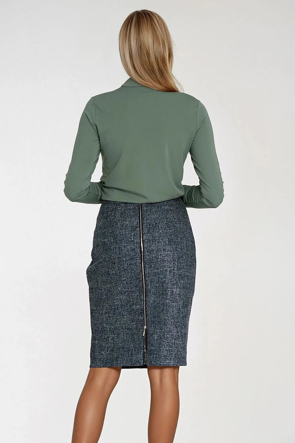 chemisier femme ajusté stretch spandex nylon rayon kaki manches longues col polo montant patte boutonnage trois boutons élégant polyvalent casualchic