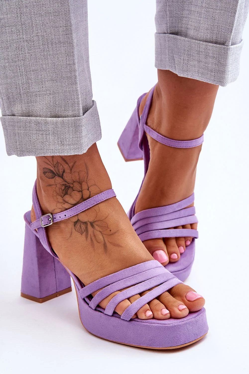 Sandales à talons aiguilles élégantes en daim écologique couleur lilas pour femmes occasion été soirée