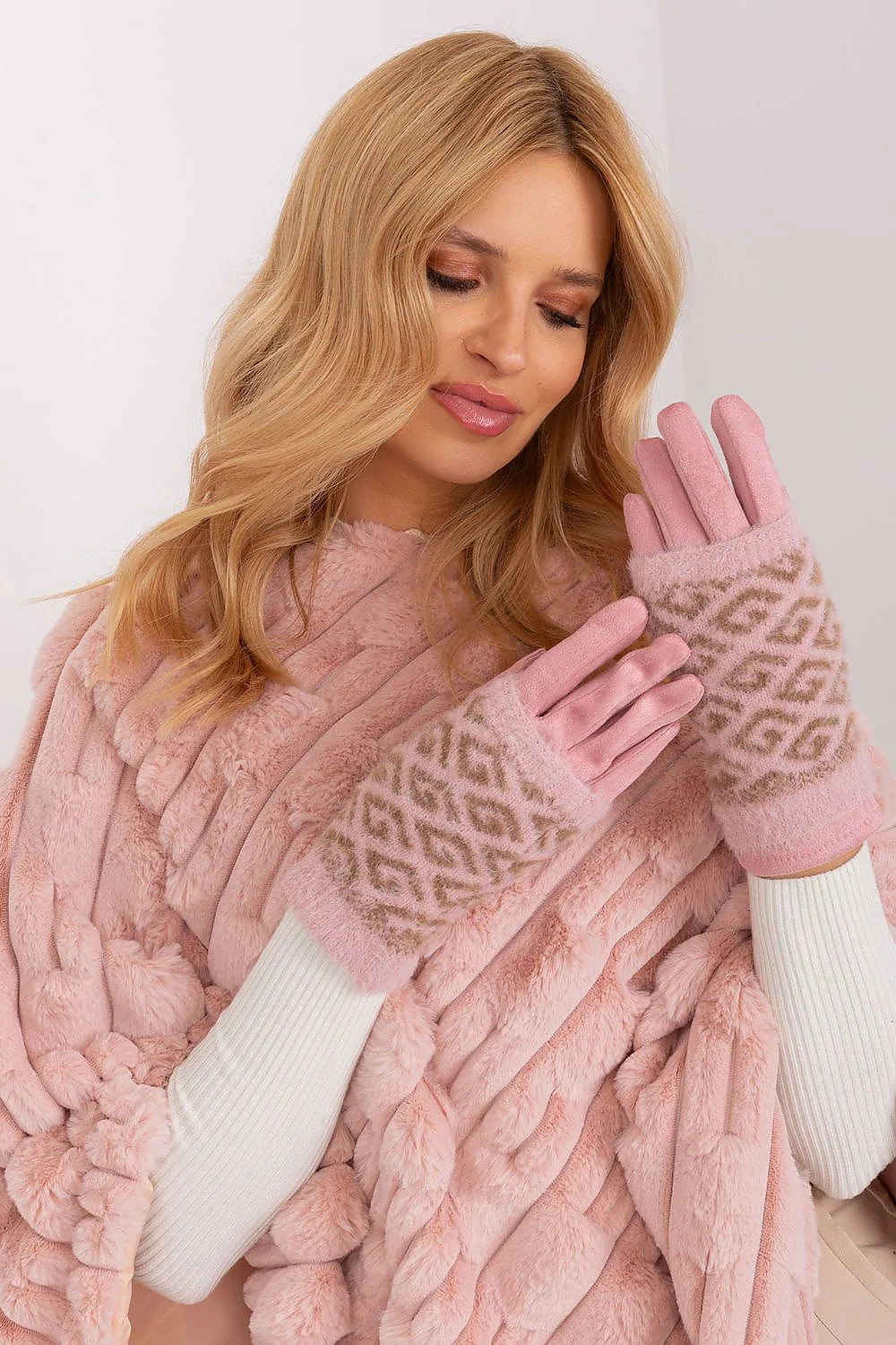 Gants AT pour femmes lisses isolation supérieure tricot retirable fleur brodée téléphone sans enlever coton élasthanne polyester hiver élégance
