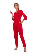 Combinaison Moe moderne élégante couleur rouge vif matelassé fermeture éclair couverte taille ajustable polyester elasthanne viscose occasion professionnelle soirée femmes