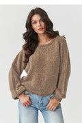 pull femme maille douce duveteuse mohair kid laine acrylique polyamide chaud moelleux coupe droite courte encolure ronde manches ballon resserrées