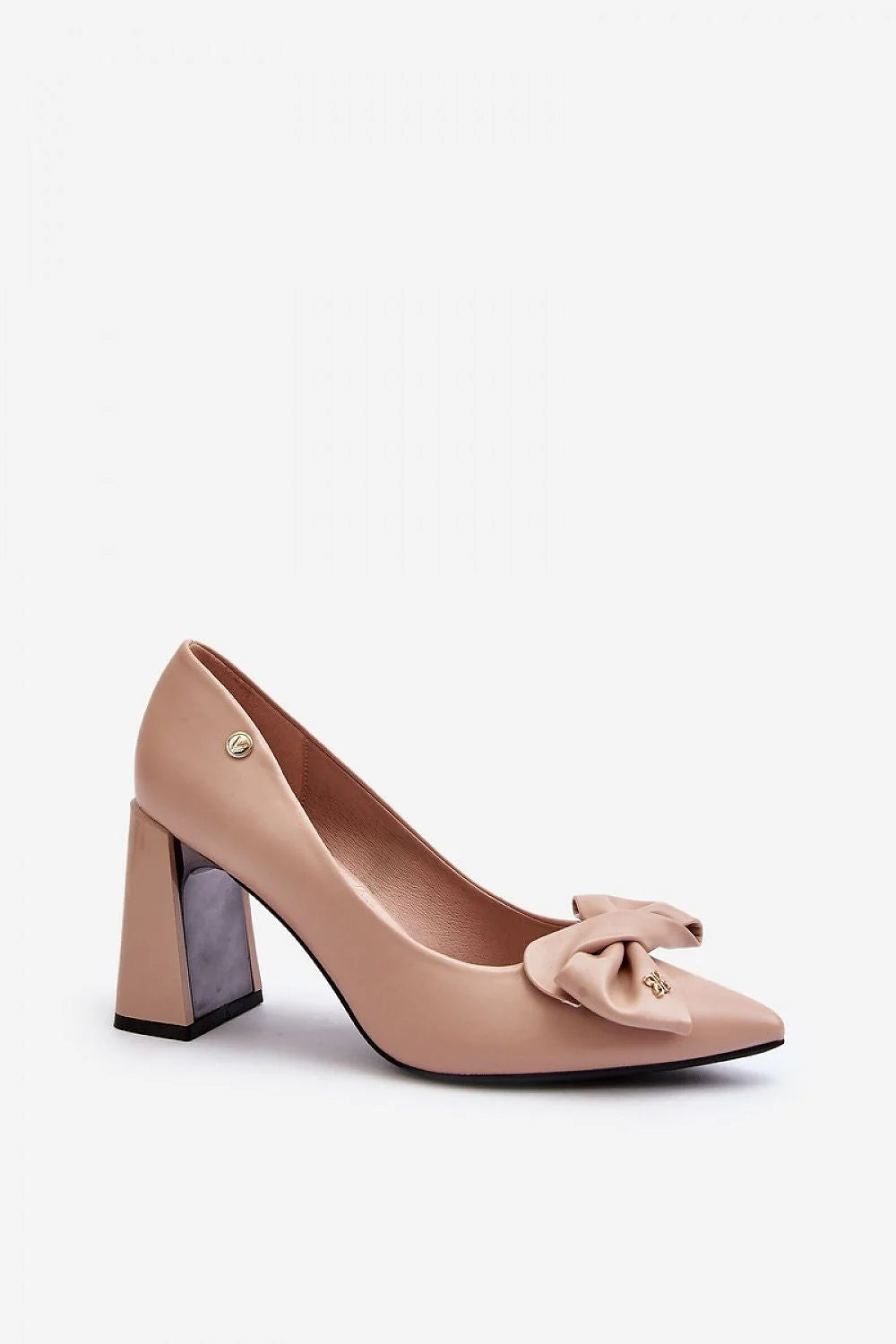 Escarpins élégants talon large design pointu couleur nude paillettes dorées confortable occasion spéciale femme mode