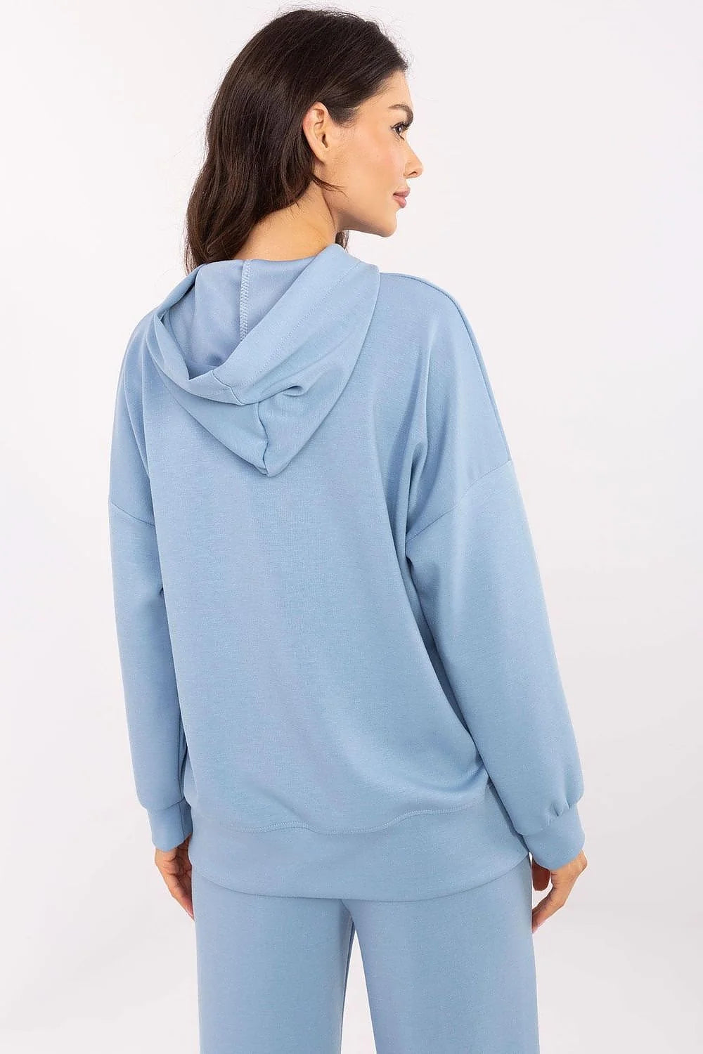 Ensemble vêtements détente pour femmes sweat à capuche et pantalon assorti bleu clair confortable tendance moderne tissu doux élastique taille waist drawstring hood occasion casuelle domicile loisirs design unique