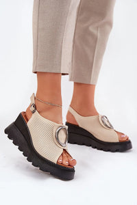 Sandales femmes design moderne audacieux ouvertes plateforme补偿 beige noire semelle crantée occasion estivale style minimaliste