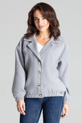 Veste femme laine gris classique élégante boutons bois confort taille L/XL style décontracté
