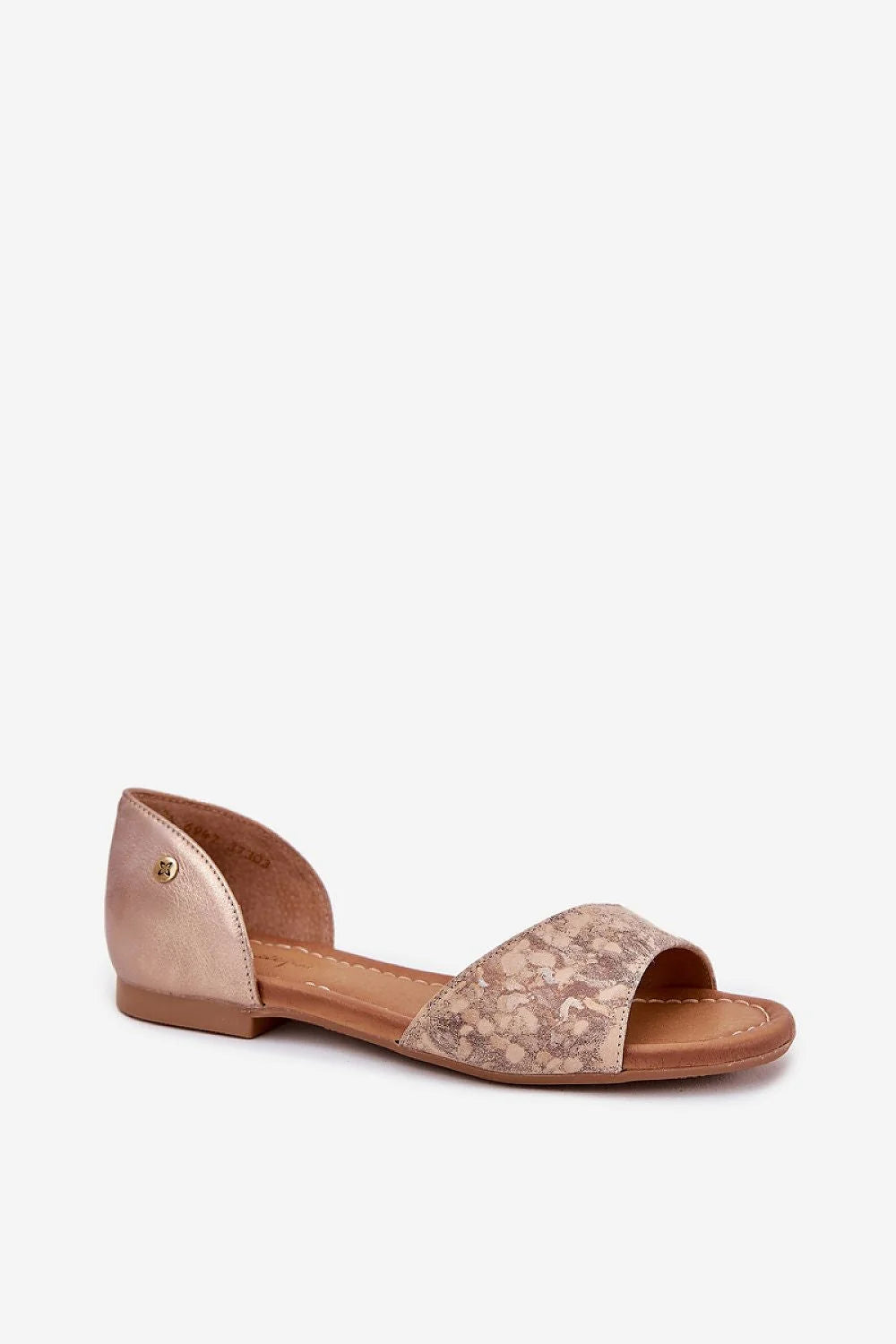 Sandales pour femme élégantes ouvertes à l'avant cuir naturel tissu tulle champagne rose métallique talon plat confortable occasion estivale