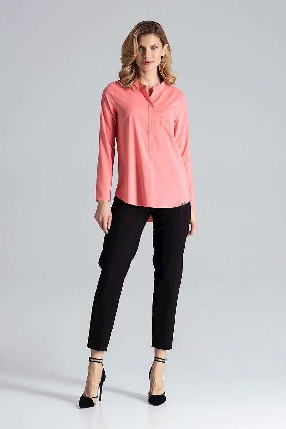 Chemisier Figl élégant imprimé animal végétal couleurs naturelles manches longues col droit femme polyester élasthanne
